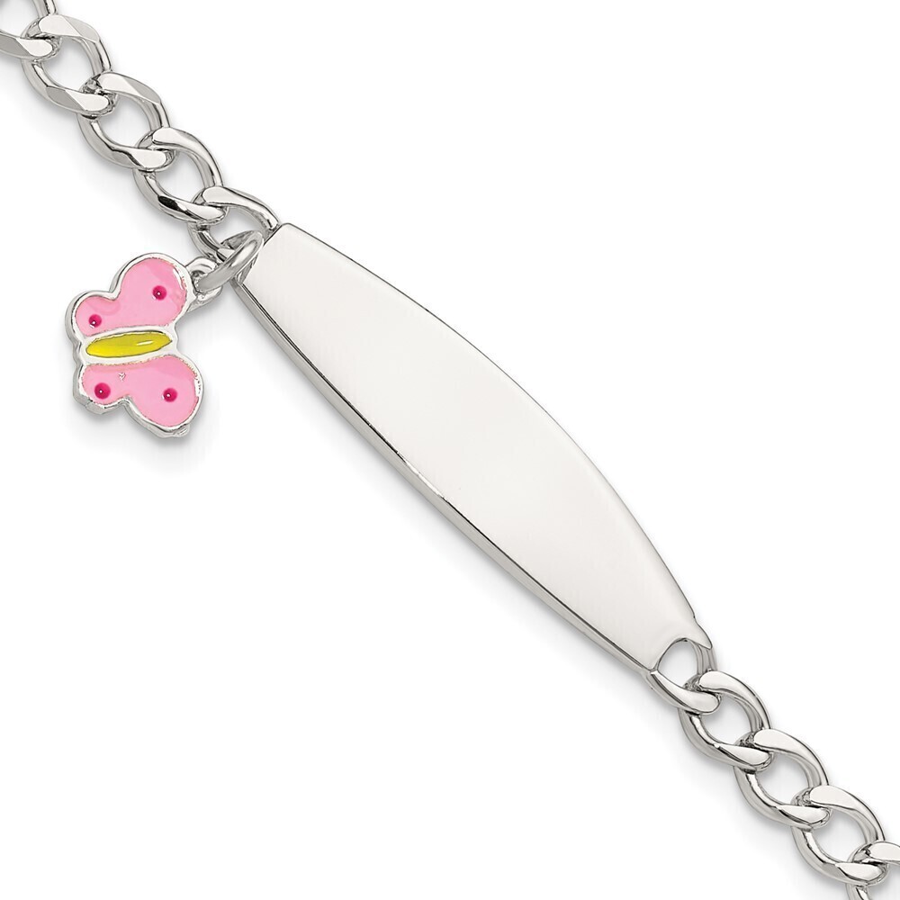 Kazi Luxury Sterling Silver Polished and Enameled Butterfly 's ID Bracelet